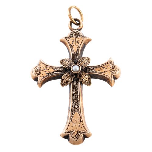 A 14K Antique Cross Pendant with Pearl