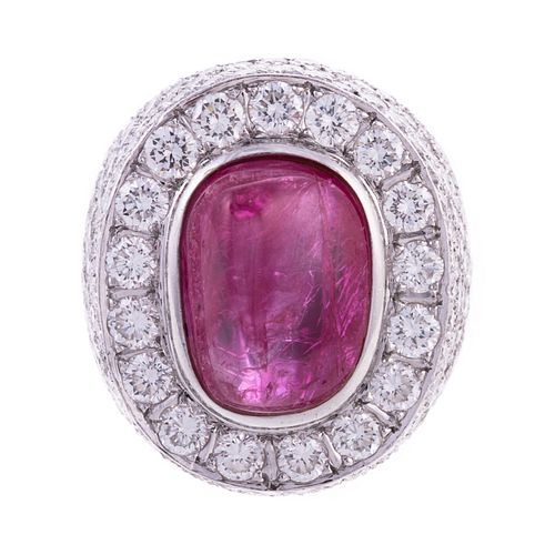 A Bold Unheated Burmese Ruby & Diamond Ring in 18K