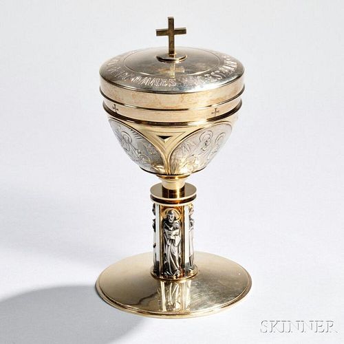 French Art Deco Sterling Silver-gilt Covered Chalice