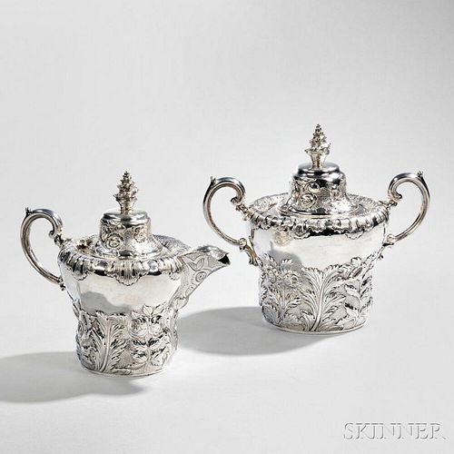 Lincoln and Foss Coin Silver Creamer and Covered Sugar