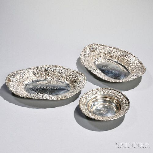 Three Pieces of Repousse-decorated Sterling Silver Tableware
