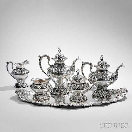 Six-piece Les Six Fleurs   Pattern Sterling Silver Tea and Coffee Service