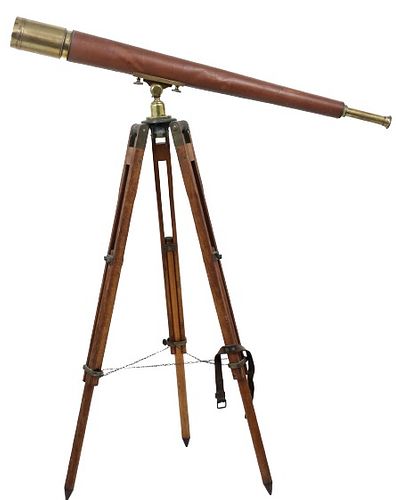 20th C Brass & Wood Telescope on Stand