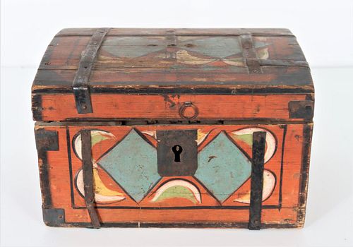 19th C. Polychrome Folk Art Strongbox