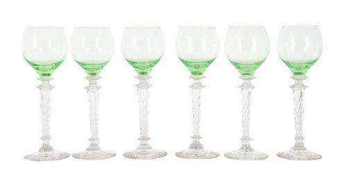 Set of (6) Steuben Clear to Green Wine Goblets