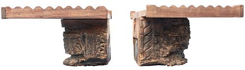 Pair of Wooden Carved Shelve Sconces