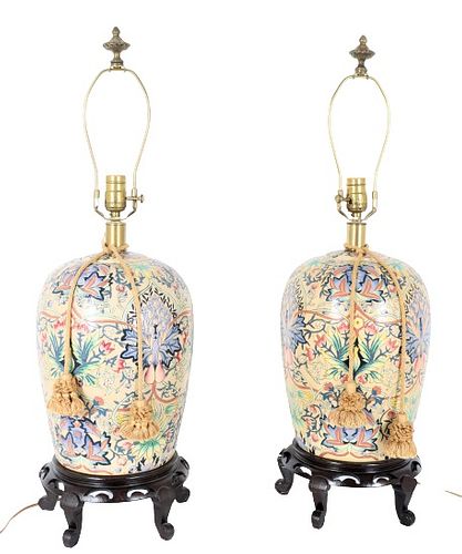 Pair of Chinese Porcelain Ginger Jar Lamps
