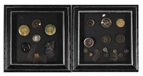 (2) Vintage Button Collections, Framed