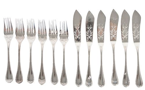 Fr Christofle Silver (6) Fish Forks & (6) Knives