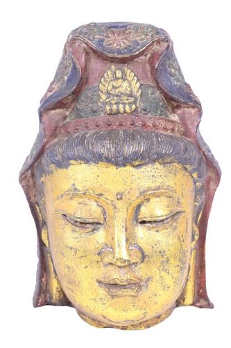 Chinese Gilded Bronze Buddha Head
