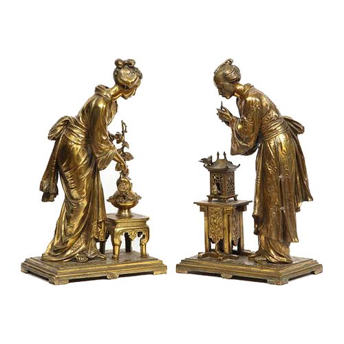 Rare Pair of French Japonisme Bronze Sculptures by Eugene Laurent, circa 1870