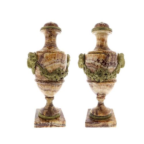 A pair of 19th century Derbyshire Spar urns.Probably 'Duke's Red,' Chatsworth Estate In the French L