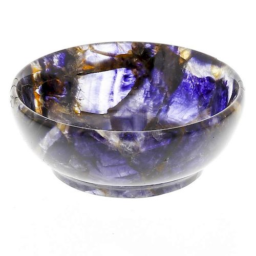 A Blue John bowlWinnats Five Vein Of hemispherical form with mottling and veining shading from white