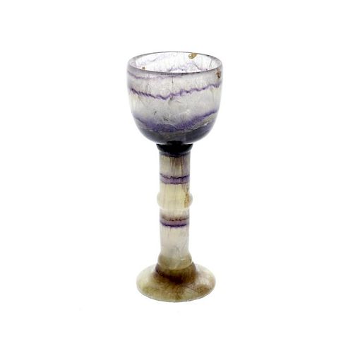 A small Blue John pedestal cup or goblet Millers Vein Reputedly 'The Millers Chalice', the first pie