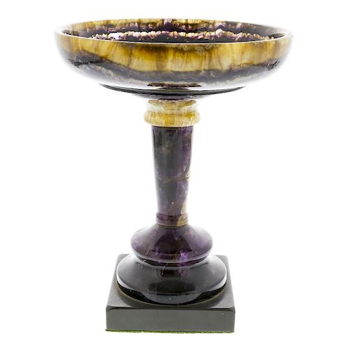 A Blue John pedestal dish or tazza.Blue John Cavern vein group The circular top on a turned tapering