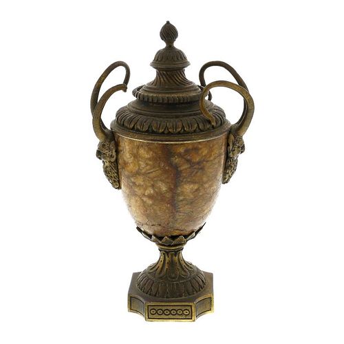 An ormolu-mounted Hatterel cassolet or urn and cover Early 19th century The cover with spirally-reed