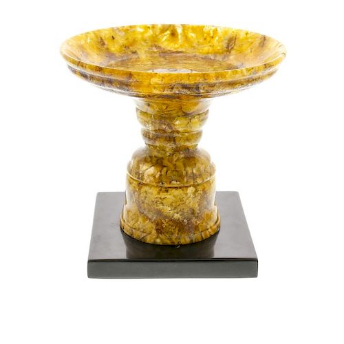 A Hatterel pedestal dish or tazza The dished circular top with moulded external banding, on a knoppe