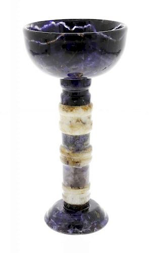 A Blue John pedestal cup or chaliceWinnats Five Vein The hemispherical bowl with dark violet rim ban