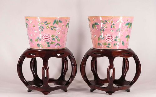 Pair of Chinese Famille Rose Porcelain Planters