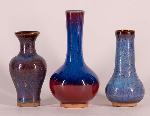 Three Small Jun Style Chinese Ceramic Vessels