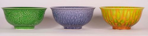 Three Chinese Glazed Porcelain Bowls