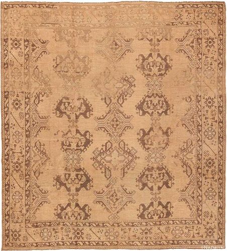 ANTIQUE TURKISH OUSHAK AREA RUG. 11 ft 9 in x 10 ft 8 in (3.58 m x 3.25 m)