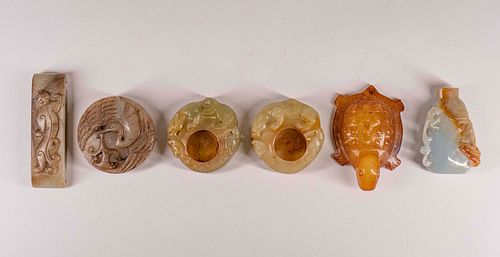 Group of Six Carved Hardstone Objects