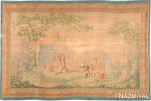 ITALIAN PAINTED CANVAS TEXTILE WALLTAPESTRY. 13 ft 9 in x 8 ft 11 in (4.19 m x 2.72 m)