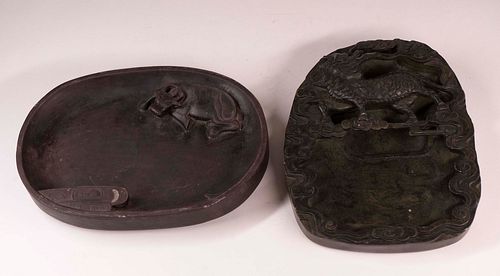 Two Chinese Carved Hardstone Ink Stones