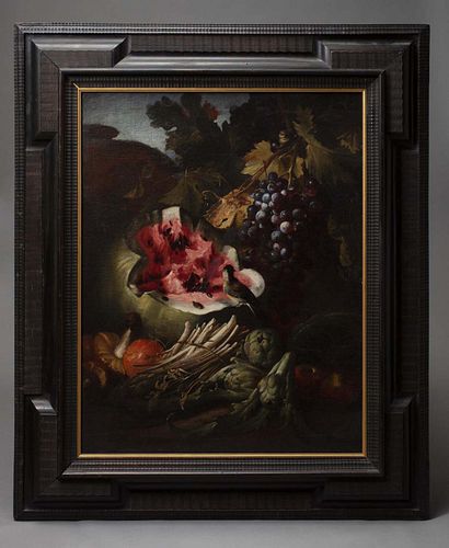 Still-Life with Watermelon, Grapes and Bird