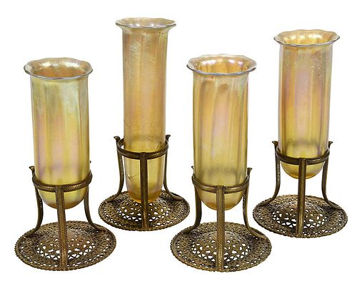 Four Tiffany Gold Favrile Glass Vase Inserts