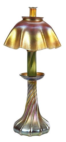 Tiffany Favrile Art Glass Candle Lamp