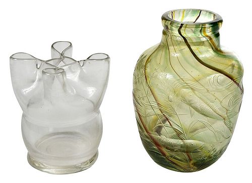 Tiffany Favrile Art Glass Vase and Green Vase