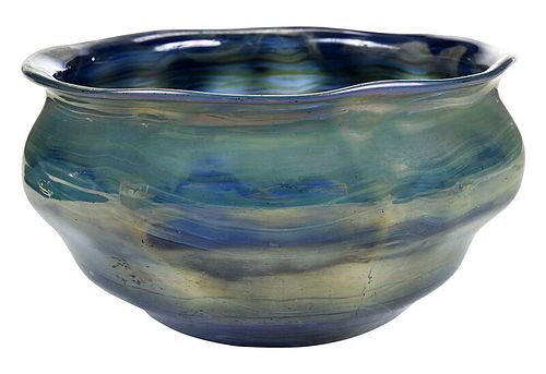 Tiffany Blue Favrile Art Glass Bowl
