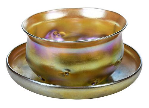 Tiffany Favrile Finger Bowl and Saucer 