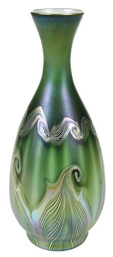 Quezal Iridescent Green Art Glass Vase