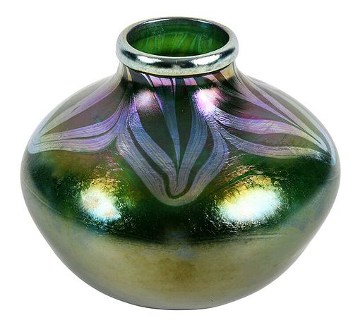 Quezal Green Art Glass Vase