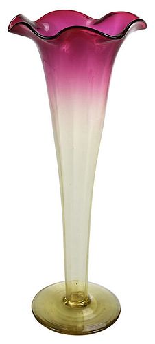 Libbey Amberina Glass Trumpet Vase