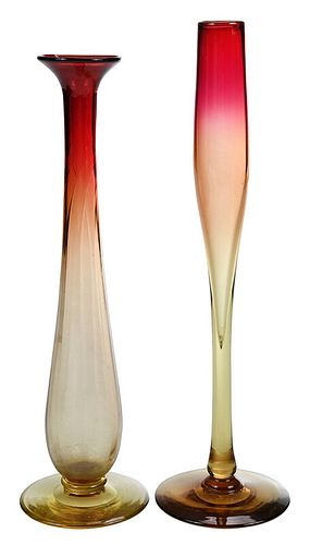 Two Libbey Amberina Tall Glass Bud Vases