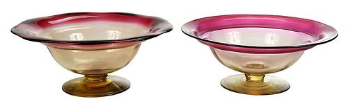 Two Libbey Amberina Glass Compotes