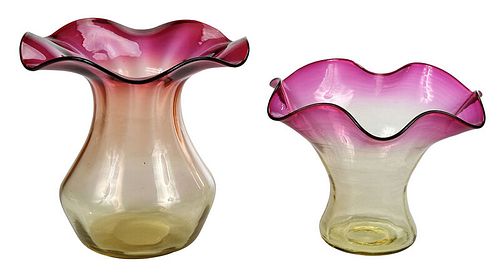 Two Libbey Amberina Glass Bud Vases