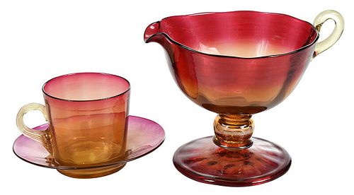 Libbey Amberina Glass Creamer, Cup and Saucer