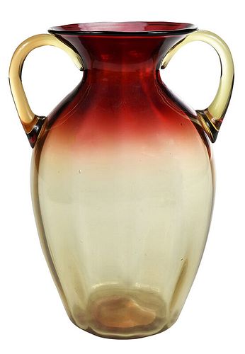 Libbey Amberina Glass Vase with Handles