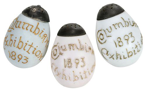 Three Libbey Souvenir Glass Egg Form Salt Shakers