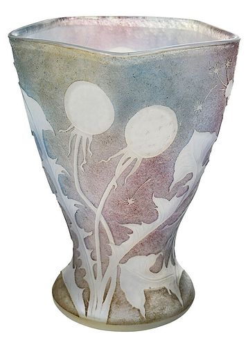 Daum Nancy Cameo Art Glass Dandelion Vase
