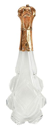 Cut Glass Scent Bottle with 14kt. Gold Top