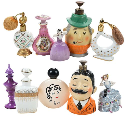 Ten Mostly Figural Porcelain Perfume Bottles