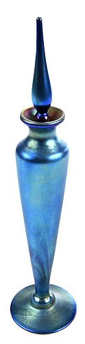 Blue Favrile Art Glass Perfume Bottle and Stopper