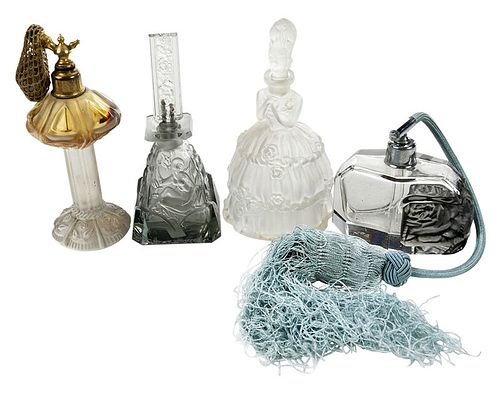 Four Frosted and Molded Glass Perfumes