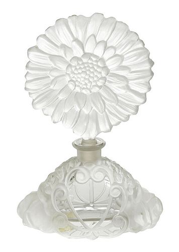 Czech Frosted Glass Perfume with Flower Stopper